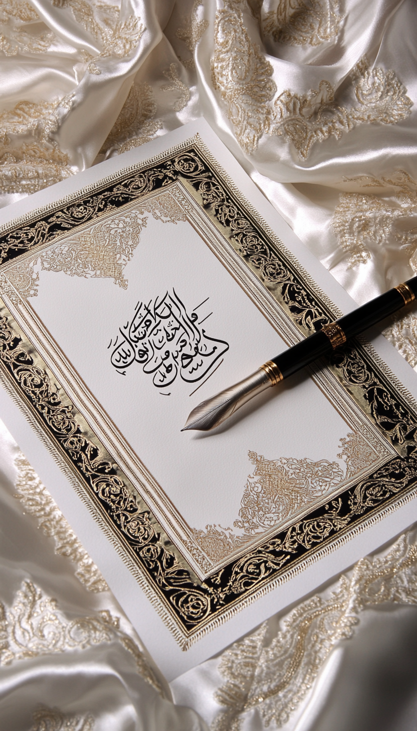 Acte de mariage traditionnel posé sur une étoffe brodée
